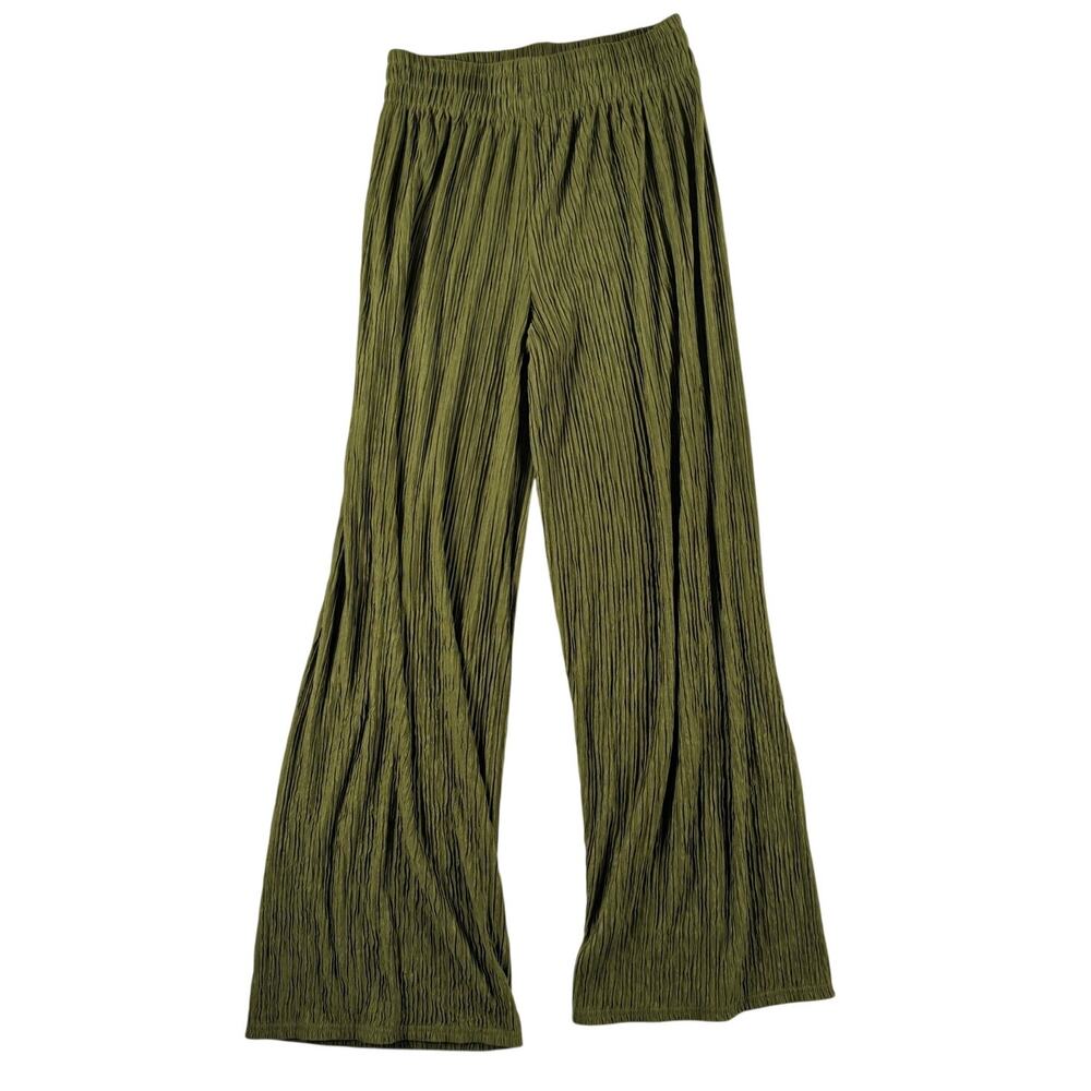 Love Poem by Block Juniors Crinkle Wide Leg Palazzo Pants - Olive Green - Large